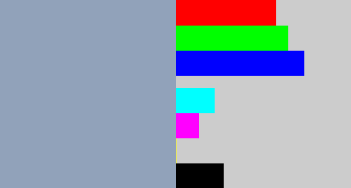 Hex color #91a2ba - bluey grey