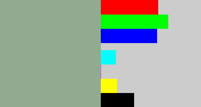 Hex color #91ab90 - greenish grey