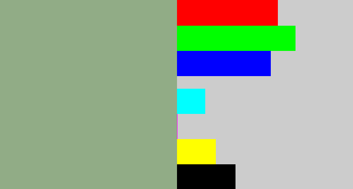 Hex color #91ac86 - greenish grey