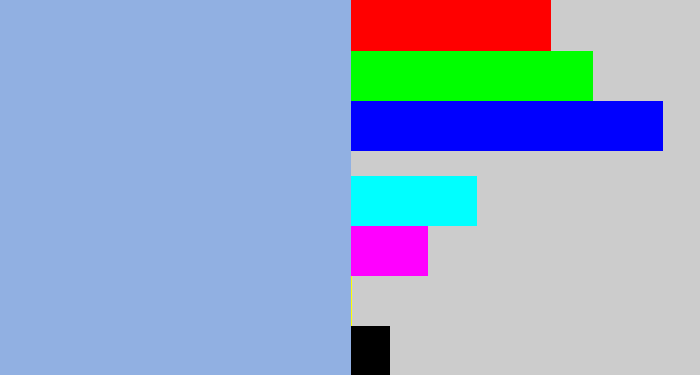 Hex color #91b0e2 - light grey blue