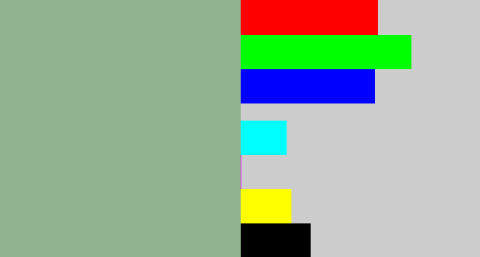 Hex color #91b48e - greenish grey