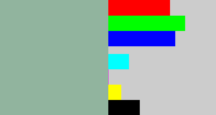 Hex color #91b49e - greenish grey