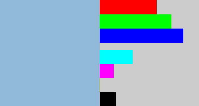 Hex color #91b8d7 - light grey blue