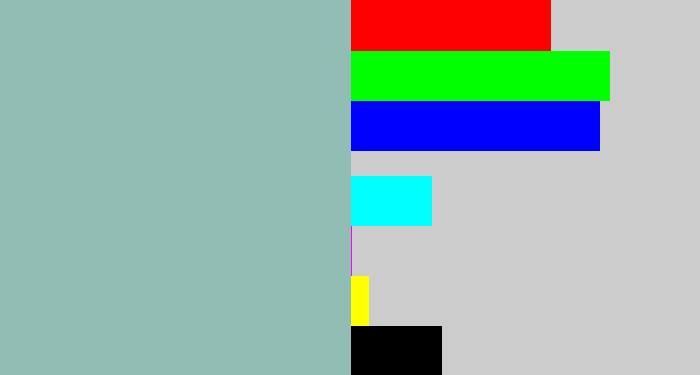 Hex color #91bdb4 - pale teal