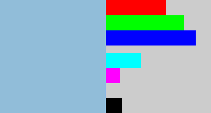 Hex color #91bdd9 - light grey blue
