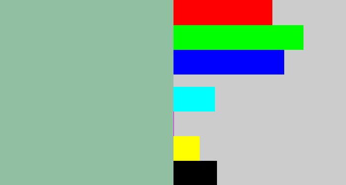 Hex color #91bfa2 - pale teal