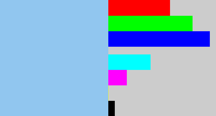Hex color #91c6ef - light blue
