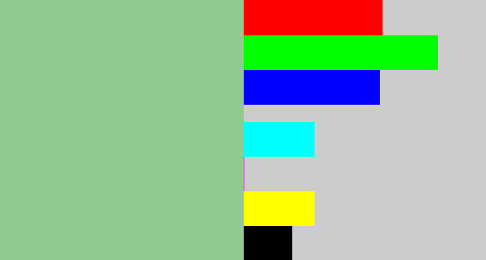 Hex color #91cb90 - greenish grey