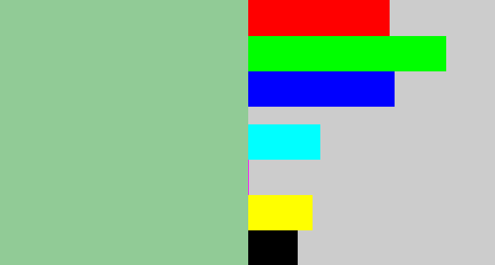 Hex color #91cb96 - greenish grey