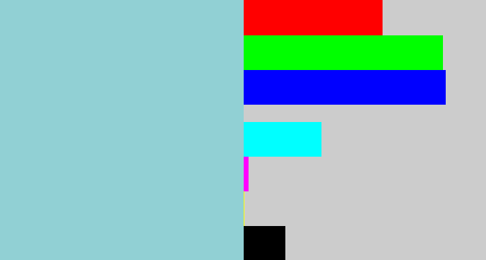 Hex color #91d0d4 - light grey blue