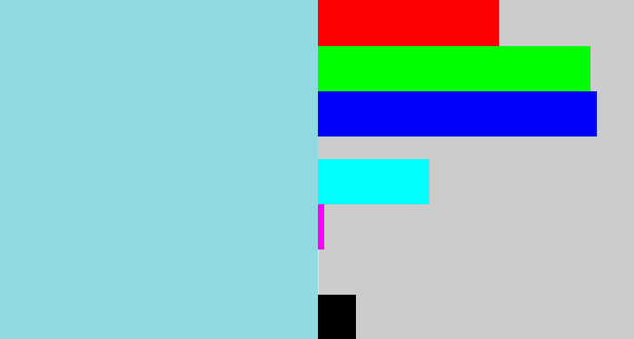 Hex color #91dbe0 - light blue