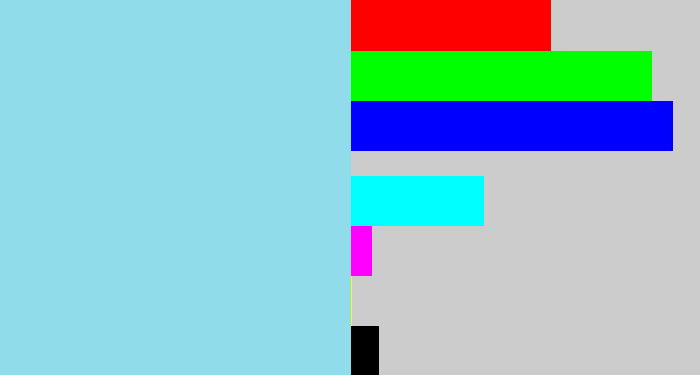 Hex color #91dceb - light blue