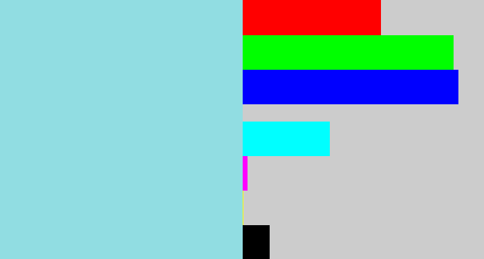 Hex color #91dde2 - light blue