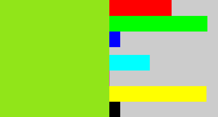 Hex color #91e519 - acid green