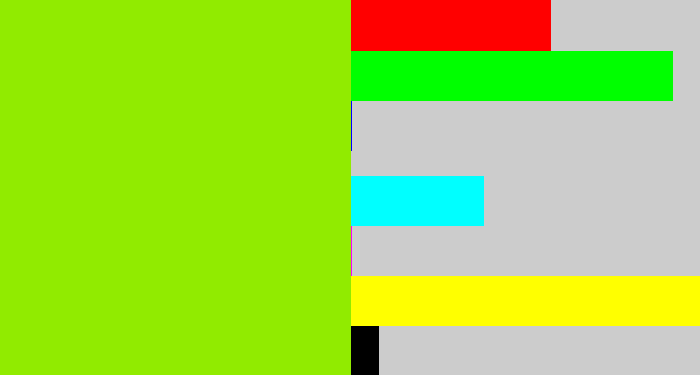 Hex color #91eb00 - acid green
