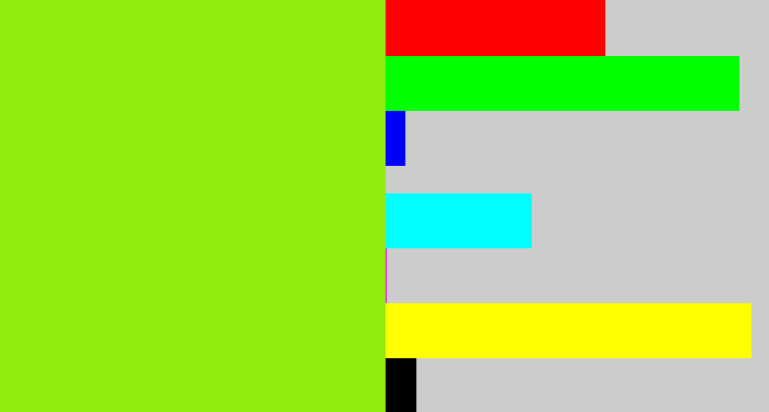 Hex color #91eb0c - acid green