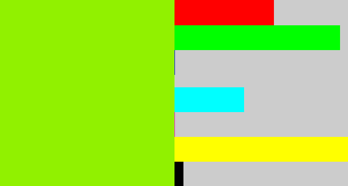 Hex color #91f100 - acid green