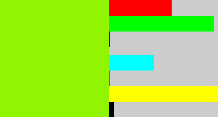 Hex color #91f400 - acid green
