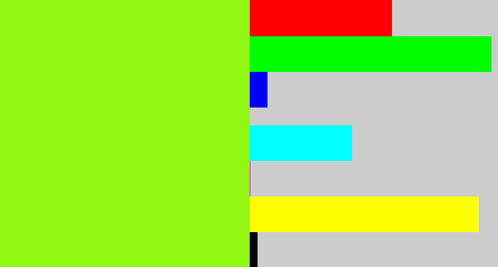 Hex color #91f713 - acid green