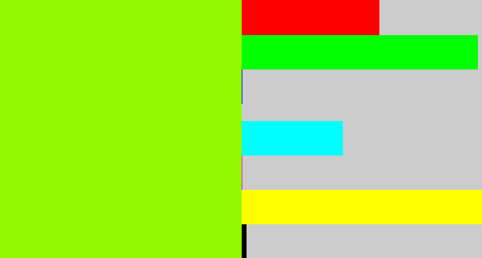 Hex color #91f900 - acid green