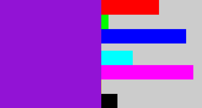 Hex color #9213d5 - violet
