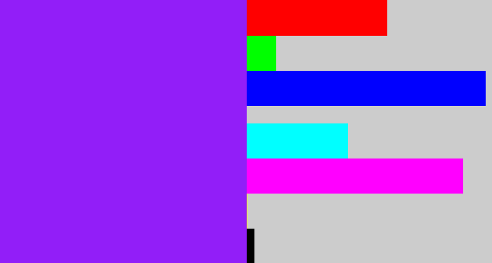 Hex color #921ef8 - violet