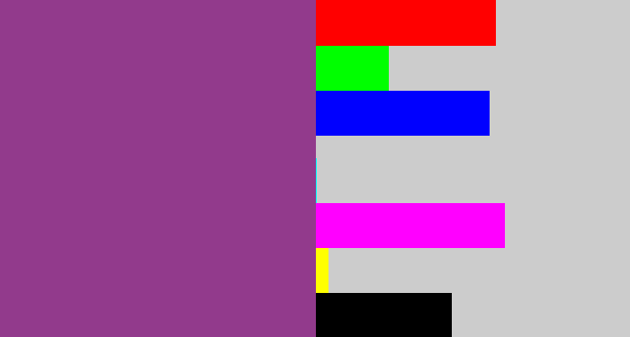 Hex color #923a8c - warm purple