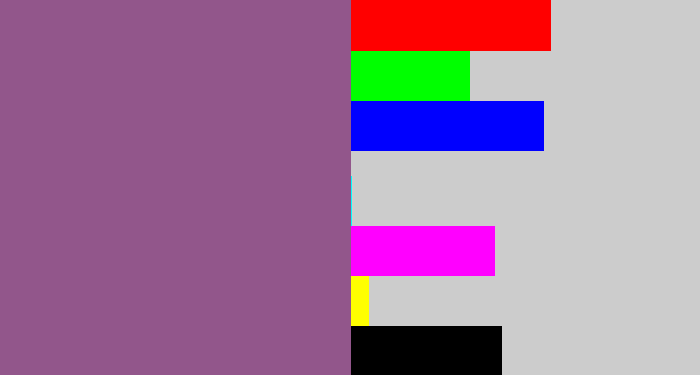 Hex color #92568b - purplish