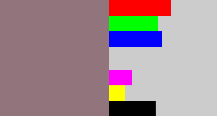 Hex color #92747c - reddish grey