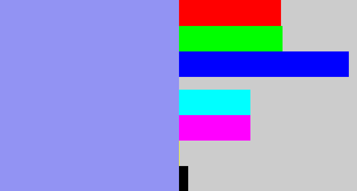 Hex color #9293f3 - periwinkle blue