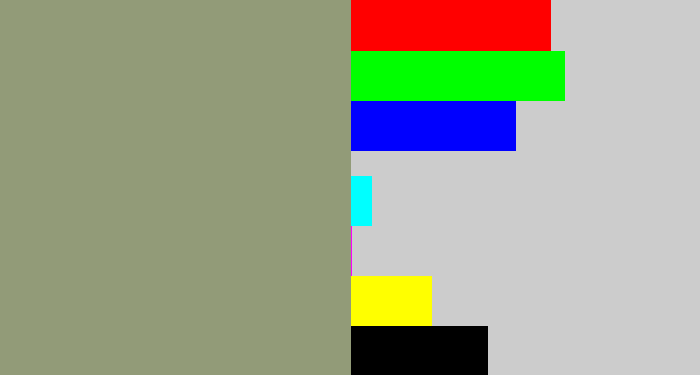 Hex color #929b78 - grey/green