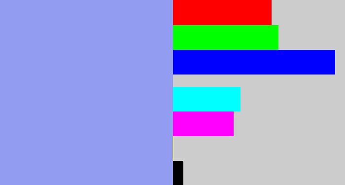 Hex color #929cf0 - periwinkle blue