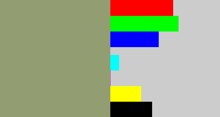 Hex color #929e71 - grey/green