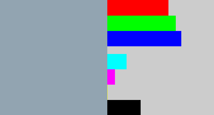 Hex color #92a4b1 - bluey grey