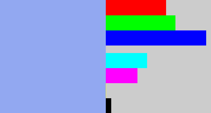 Hex color #92a8f1 - periwinkle blue