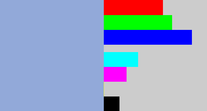 Hex color #92a9d9 - light grey blue