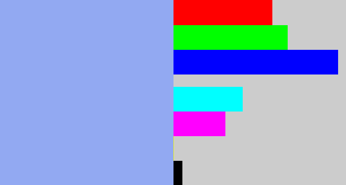 Hex color #92a9f2 - periwinkle blue