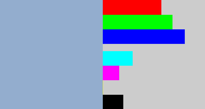 Hex color #92adcd - light grey blue