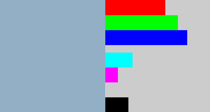 Hex color #92afc6 - light grey blue