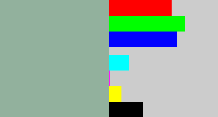 Hex color #92b19d - greenish grey
