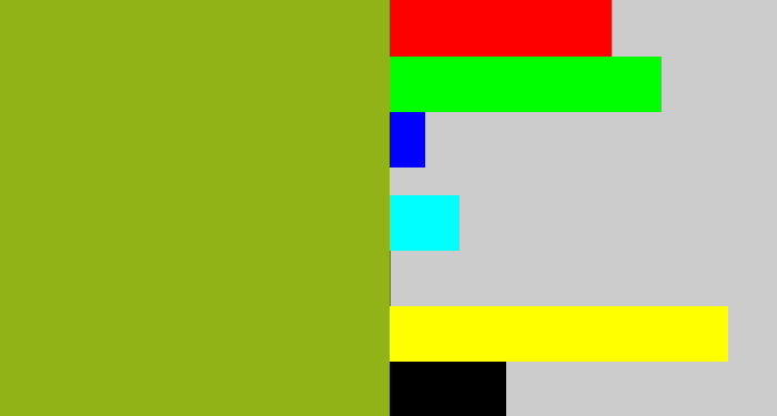 Hex color #92b318 - sickly green