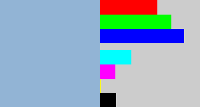 Hex color #92b4d5 - light grey blue