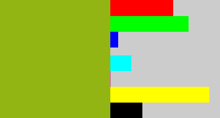Hex color #92b513 - sickly green