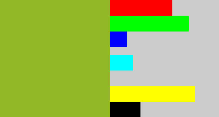 Hex color #92b828 - sick green