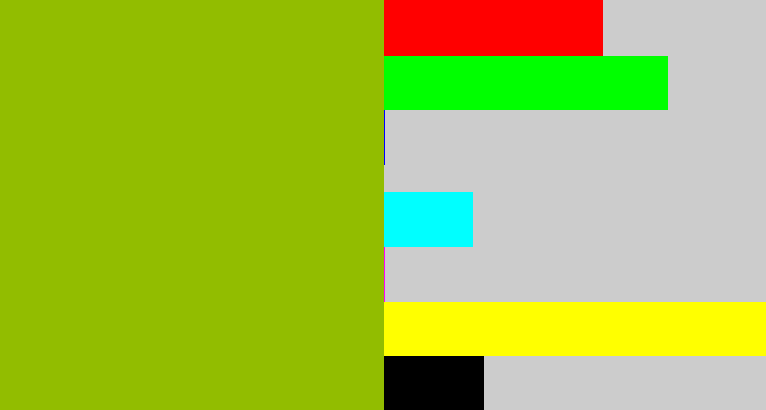 Hex color #92bd00 - booger green