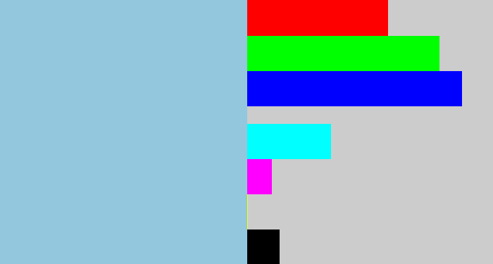 Hex color #92c7de - light grey blue