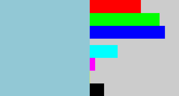 Hex color #92c8d5 - light grey blue