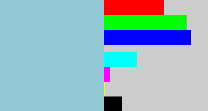 Hex color #92c9d4 - light grey blue