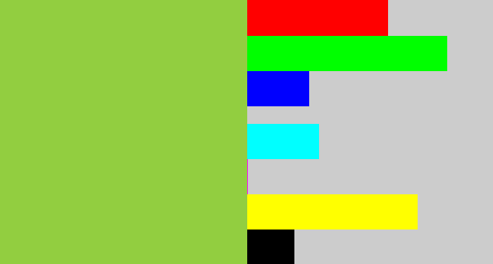 Hex color #92ce40 - kiwi green