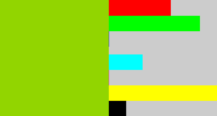Hex color #92d500 - slime green